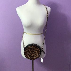 NWT Women’s Express Faux Leather Animal Print Crossbody Round  mini bag purse.